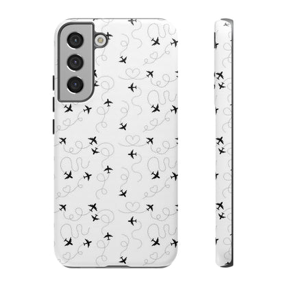 Minimal Paper Airplane Pattern Phone Case – Black White Aesthetic Tough Cover