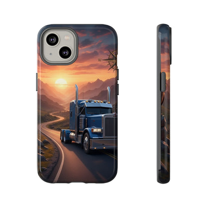 Semi Truck Sunset Phone Case | Trucker Gift | Diesel Truck Highway Road iPhone & Samsung Tough Protective Case