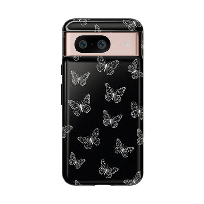 White Butterfly Pattern Phone Case – Dark Aesthetic Monochrome Tough Cover