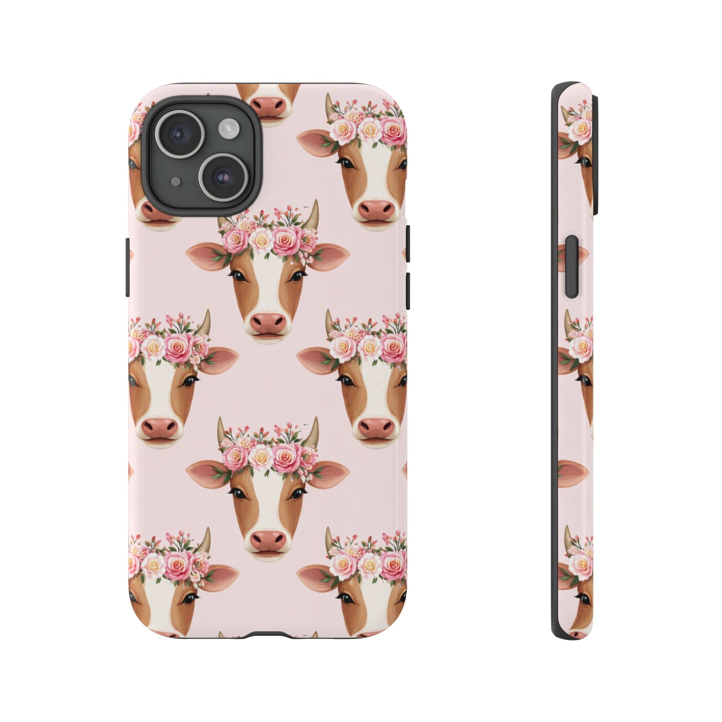 Floral Cow Phone Case – Cute Pink Cow Print Tough Protective Case for Iphone, Samsung Galaxy and Pixel