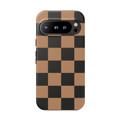 Brown Checkered Phone Case | Aesthetic Checkerboard iPhone & Samsung Tough Case