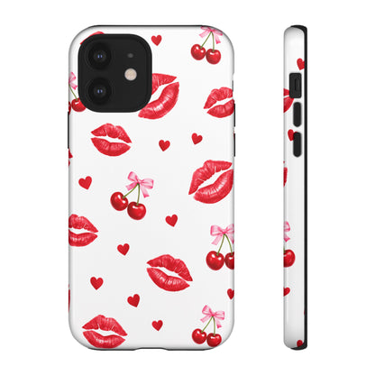 Red Lips & Cherry Phone Case – Y2K Retro Aesthetic Tough Cover