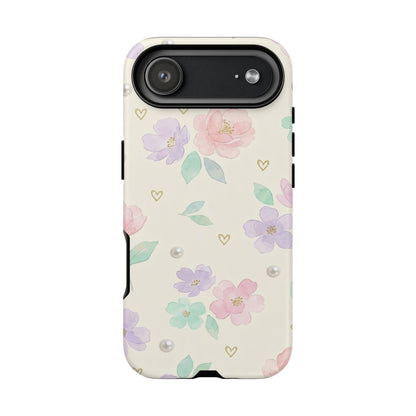 Pastel Floral Phone Case – Coquette Watercolor Flower Hearts Tough Case (iPhone, Samsung, Pixel)