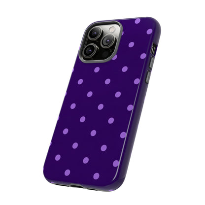 Purple Polka Dot Tough Phone Case – Cute Stylish Durable Protective Cover for Iphone, Samsung Galaxy and Pixel