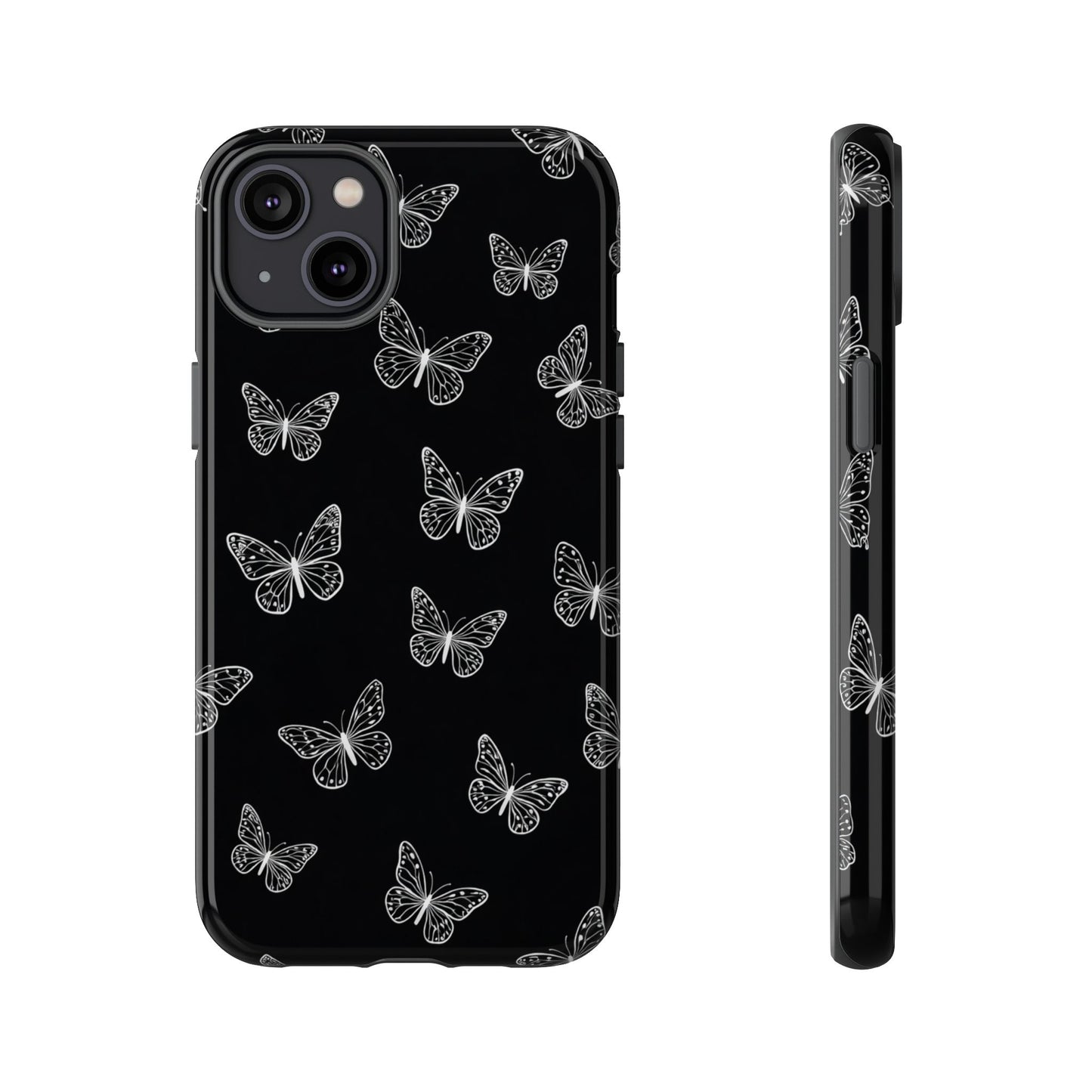 White Butterfly Pattern Phone Case – Dark Aesthetic Monochrome Tough Cover