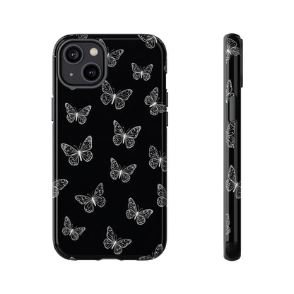White Butterfly Pattern Phone Case – Dark Aesthetic Monochrome Tough Cover
