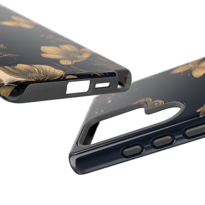 Gold Floral Butterfly Phone Case, Dark Aesthetic Botanical, Elegant Black Luxury iPhone Samsung Cover
