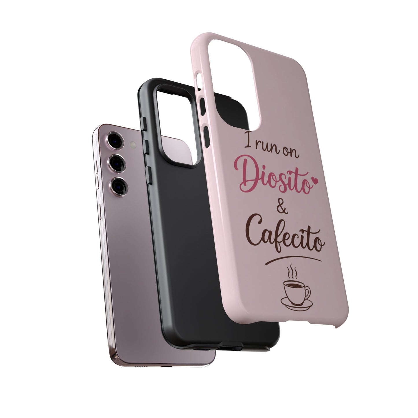 I Run on Diosito y Cafecito Phone Case, Pink Aesthetic Latina Faith Coffee Case, Girly Protective iPhone Samsung Cover