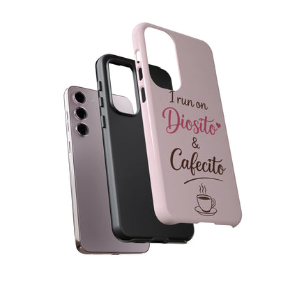 I Run on Diosito y Cafecito Phone Case, Pink Aesthetic Latina Faith Coffee Case, Girly Protective iPhone Samsung Cover