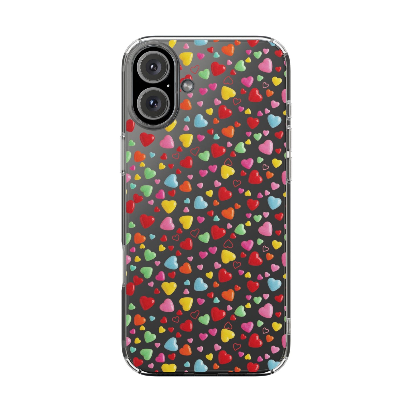 Colorful Heart Clear Phone Case | Impact-Resistant Valentine Aesthetic Case