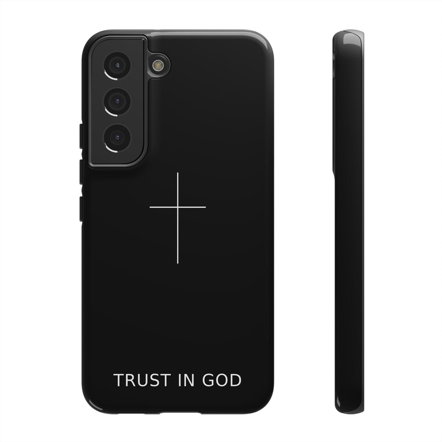 Trust in God Phone Case Minimal Cross Christian Black Tough Cover