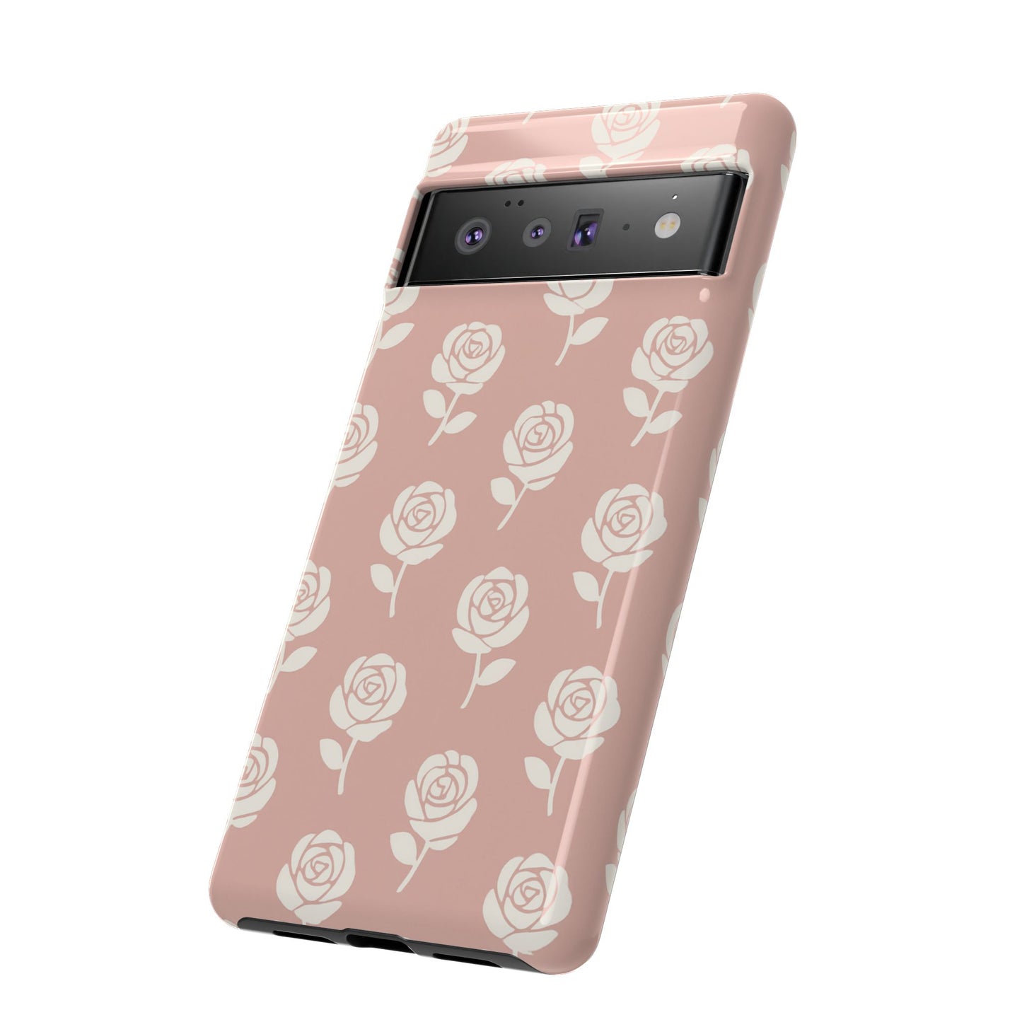 White Rose Pattern Tough Phone Case | Elegant Floral Aesthetic Case for Iphone, Samsung Galaxy and Pixel