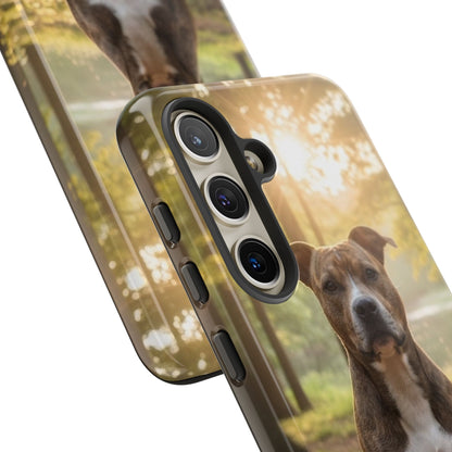 Pitbull Portrait Phone Case | Dog Lover Tough Case, Sunset Forest