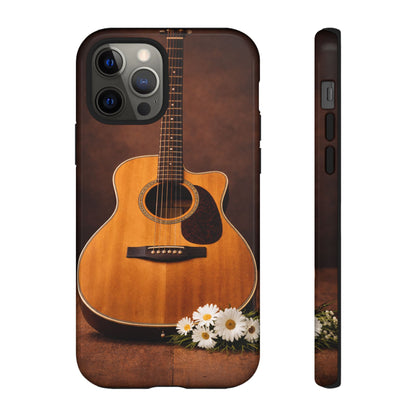 Acoustic Guitar Daisy Phone Case | Rustic Music Lover Tough Cover