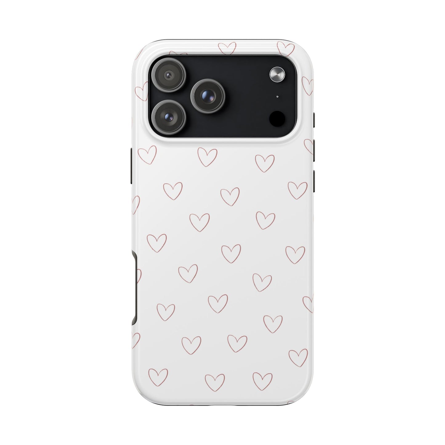 Hand-Drawn Hearts Tough Phone Case | Minimal Pink Heart Pattern