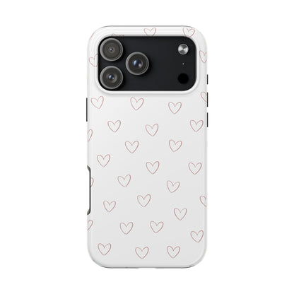Hand-Drawn Hearts Tough Phone Case | Minimal Pink Heart Pattern