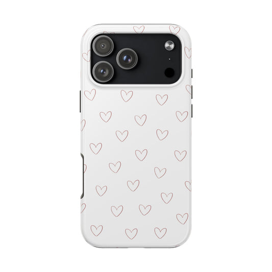 Hand-Drawn Hearts Tough Phone Case | Minimal Pink Heart Pattern
