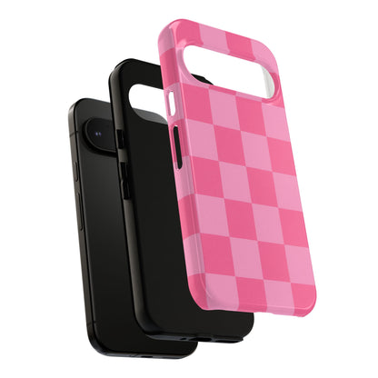 Pink Checkerboard Phone Case – Cute Aesthetic Tough Case for iPhone & Samsung