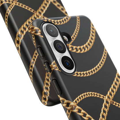 Luxury Gold Chain Phone Case – Black Designer Style Tough Protective Cover for Iphone, Samsung Galaxy and Pixel