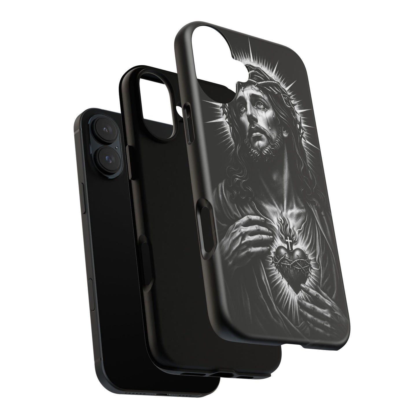Jesus Sacred Heart Phone Case Black White Christian Faith Aesthetic