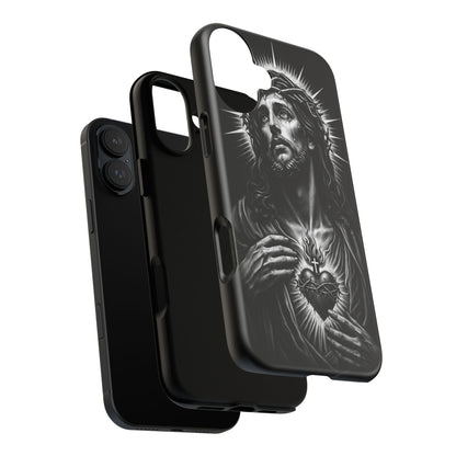 Jesus Sacred Heart Phone Case Black White Christian Faith Aesthetic