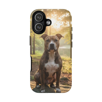 Pitbull Portrait Phone Case | Dog Lover Tough Case, Sunset Forest