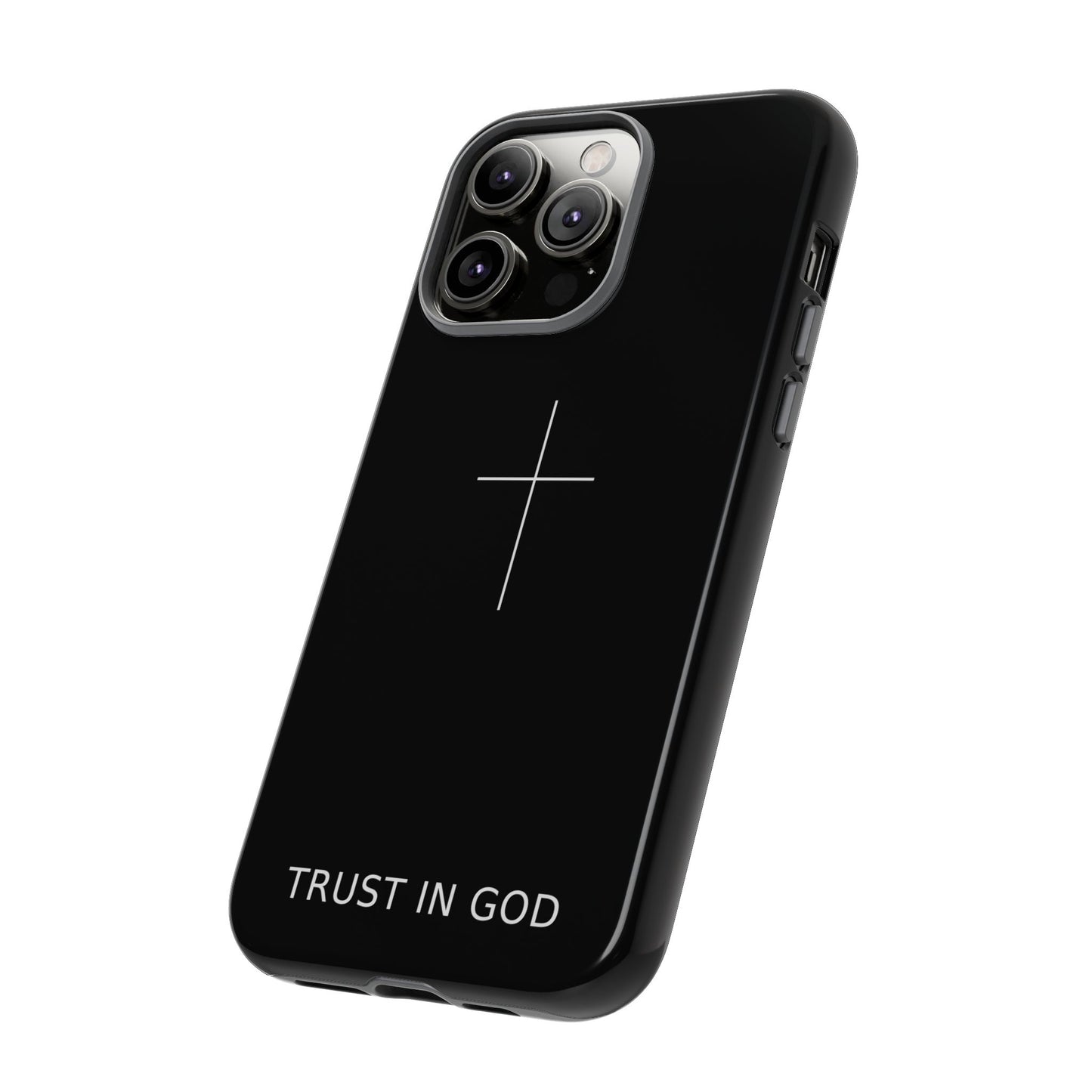 Trust in God Phone Case Minimal Cross Christian Black Tough Cover