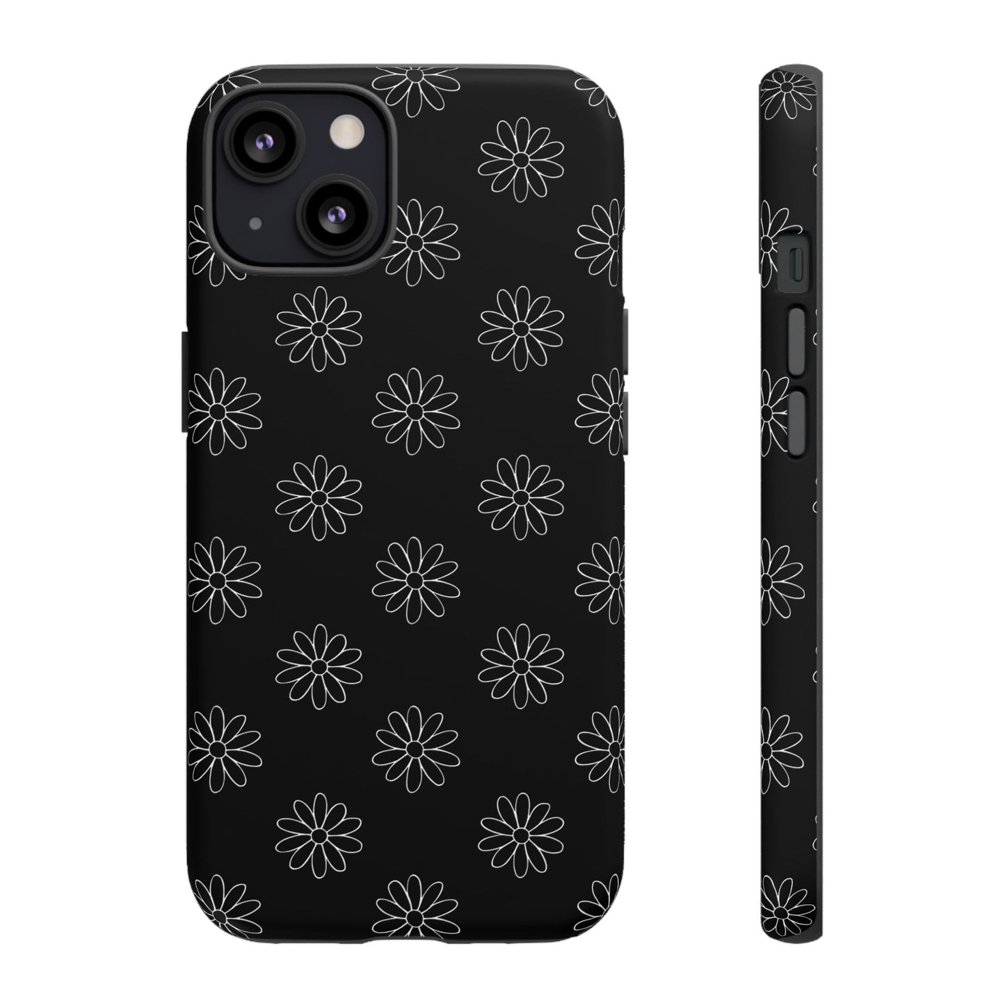 Black Daisy Floral Phone Case – Slim Protective Tough Case for Iphone, Samsung Galaxy and Pixel