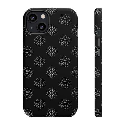 Black Daisy Floral Phone Case – Slim Protective Tough Case for Iphone, Samsung Galaxy and Pixel