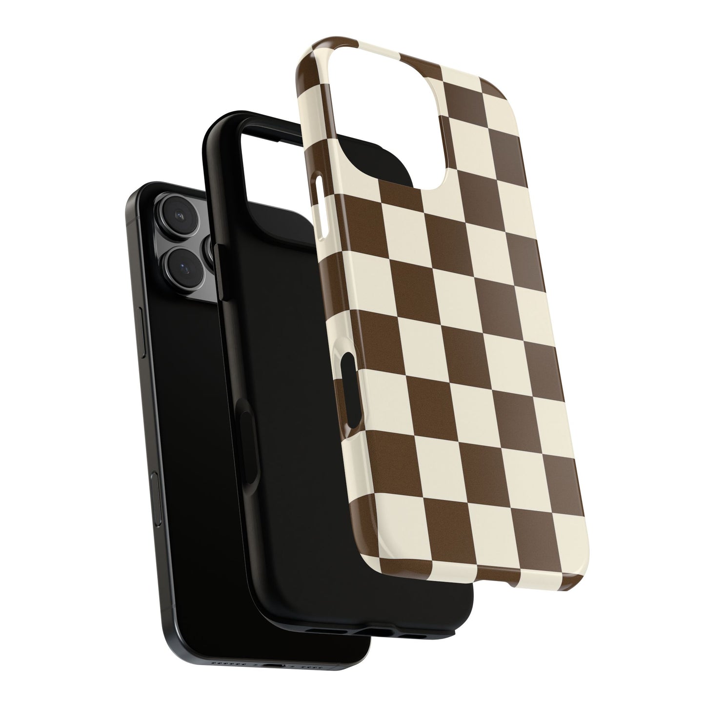 Mocha Checkerboard Phone Case | Neutral Aesthetic Checkered iPhone & Samsung Tough Case