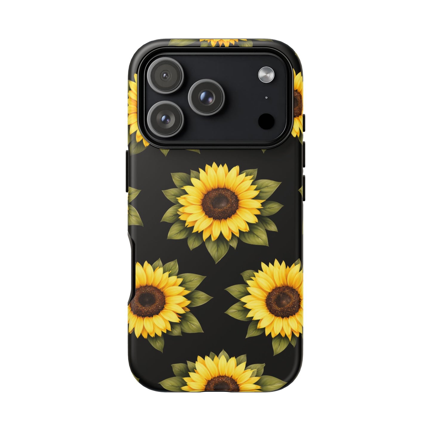 Sunflower Floral Tough Phone Case – Black Background Protective Cover for Iphone, Samsung Galaxy and Pixel