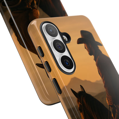 Western Cowboy Sunset Phone Case | Horse Rider Desert Aesthetic Tough Protective Case