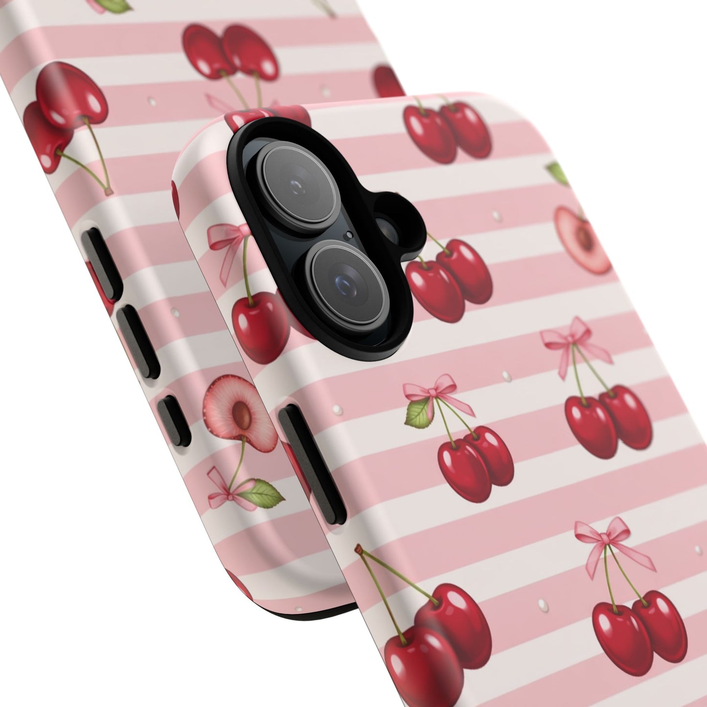 Coquette Cherry Bow Phone Case | Cute Pink Aesthetic Cherry Pattern Tough Case for iPhone & Samsung