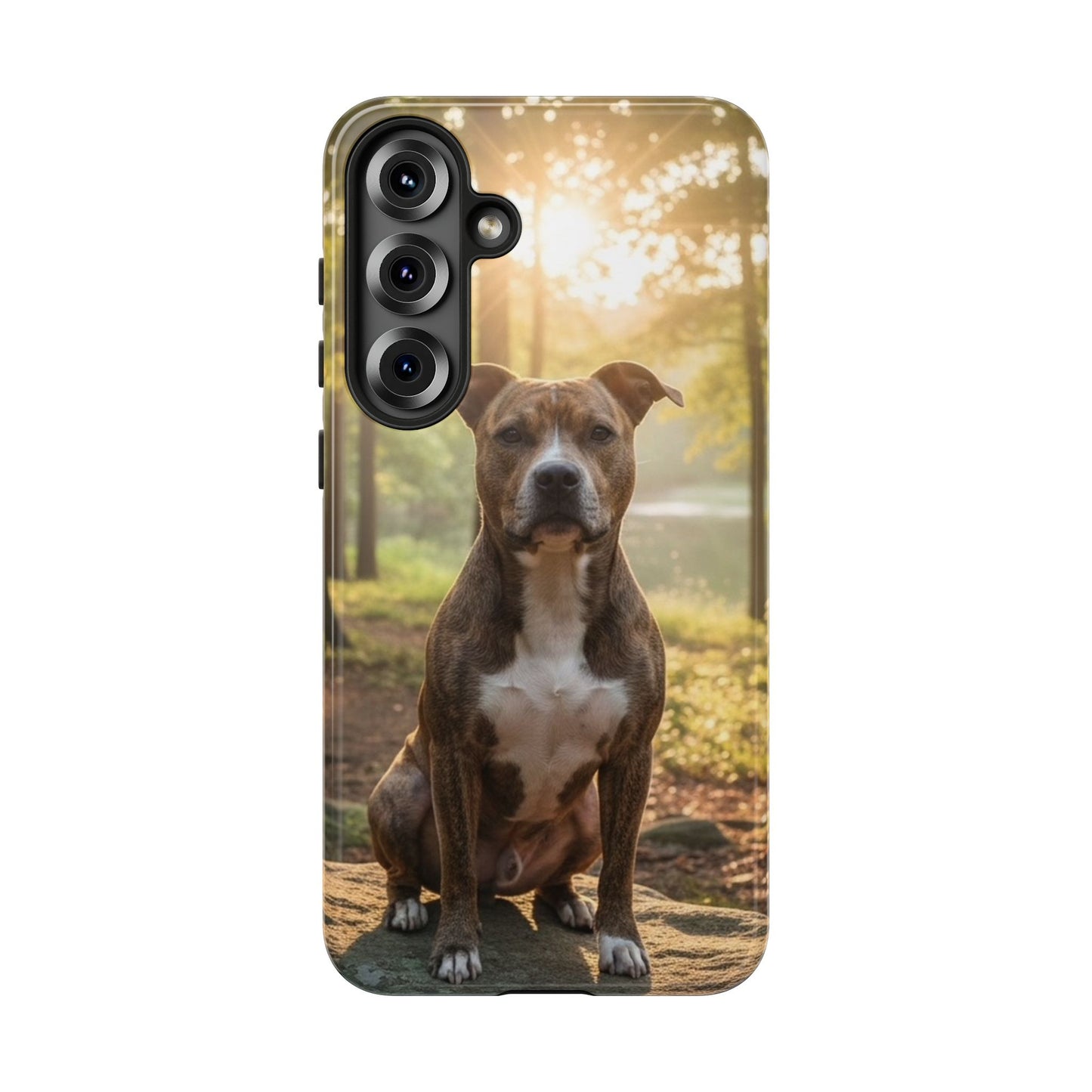 Pitbull Portrait Phone Case | Dog Lover Tough Case, Sunset Forest