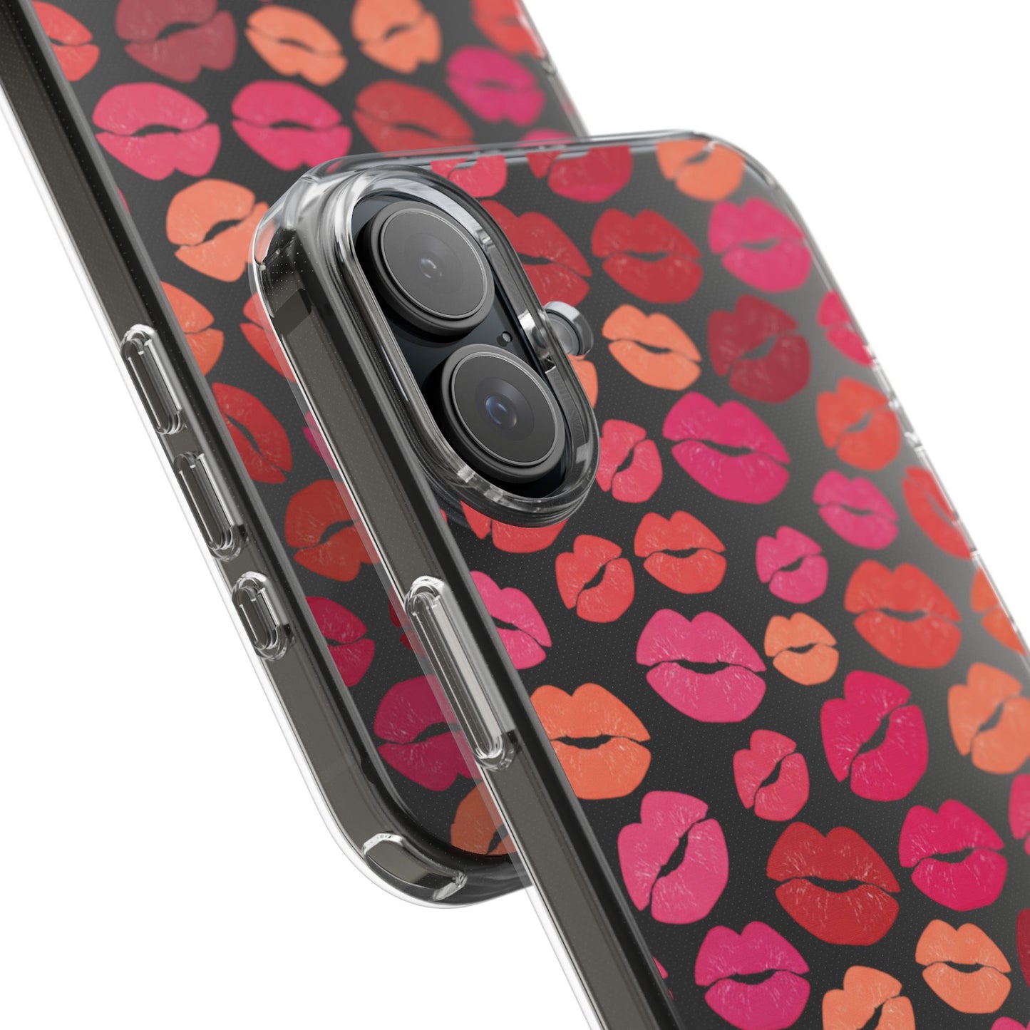 Kiss Print Clear Phone Case | Red Lip Pattern Impact-Resistant Case