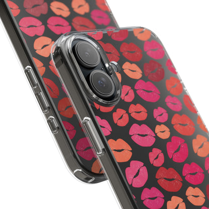 Kiss Print Clear Phone Case | Red Lip Pattern Impact-Resistant Case
