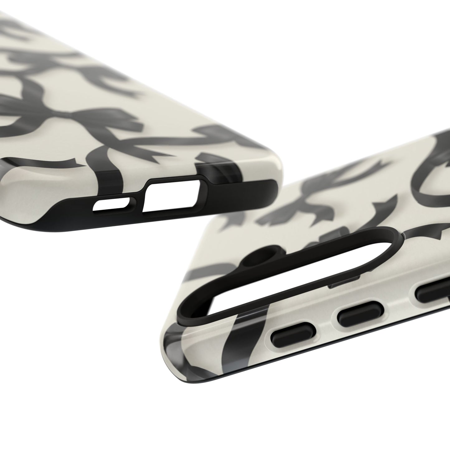 Black Ribbon Bow Phone Case, Minimal Bow Pattern Tough Protective Case