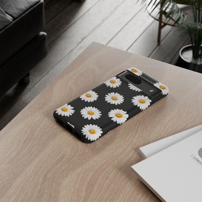 Black Daisy Floral Tough Phone Case – Cute Protective Cover for Iphone, Samsung Galaxy and Pixel