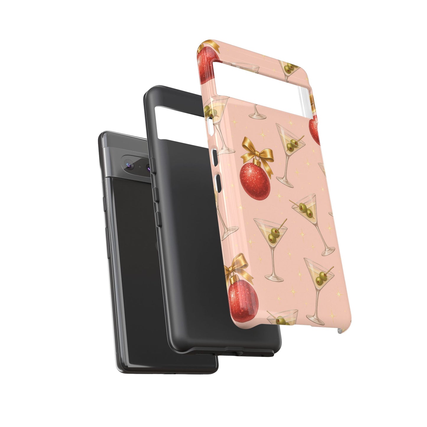Cocktail Ornament Phone Case – Pink Martini & Cherry Pattern | Glossy or Matte for Iphone, Samsung Galaxy and Pixel