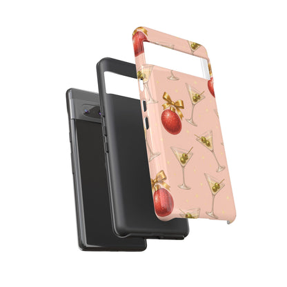 Cocktail Ornament Phone Case – Pink Martini & Cherry Pattern | Glossy or Matte for Iphone, Samsung Galaxy and Pixel