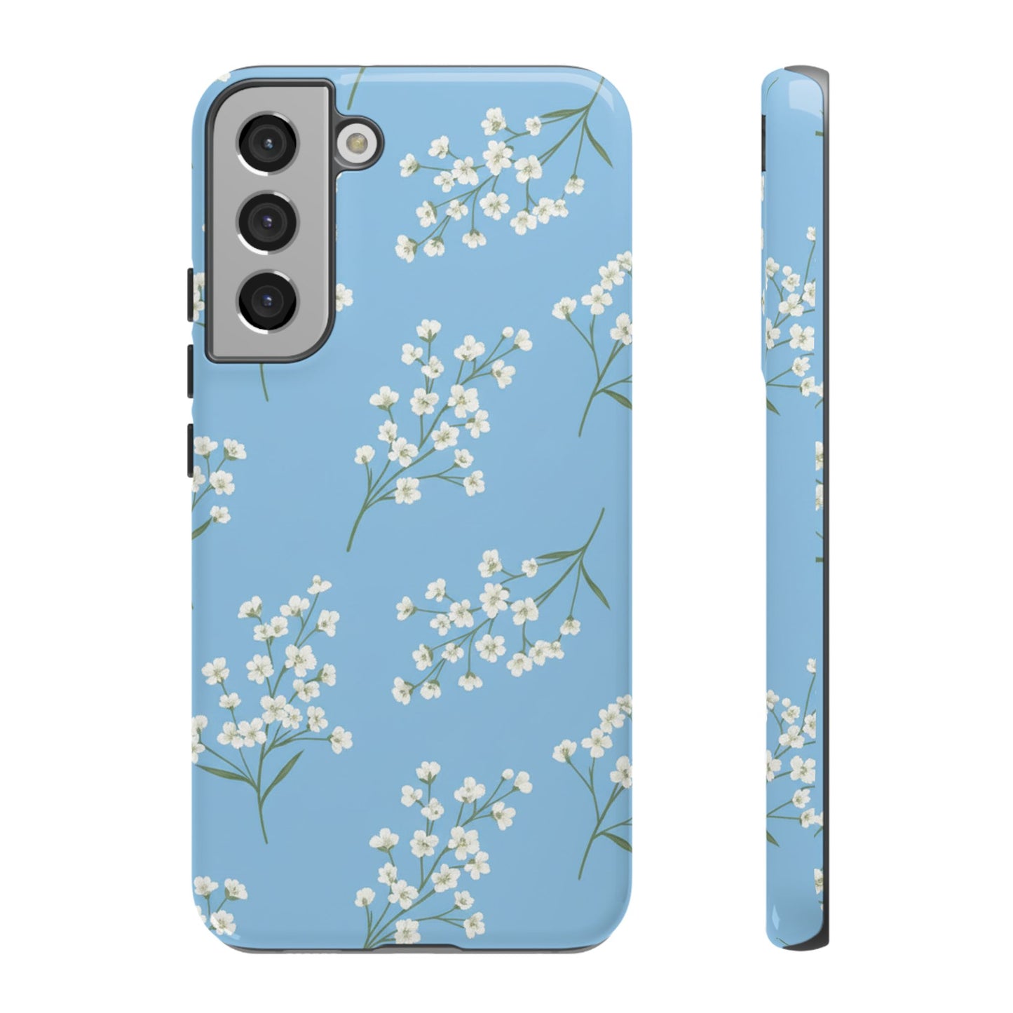 Baby’s Breath Floral Phone Case – Blue Minimal Flower Aesthetic Tough Case