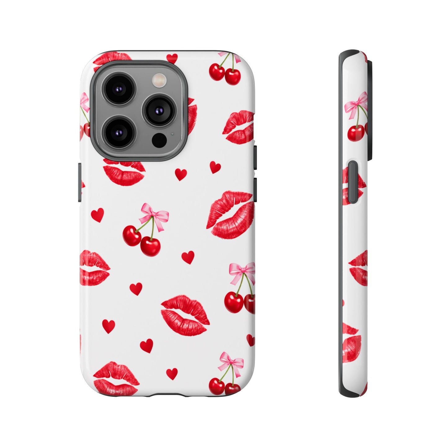 Red Lips & Cherry Phone Case – Y2K Retro Aesthetic Tough Cover