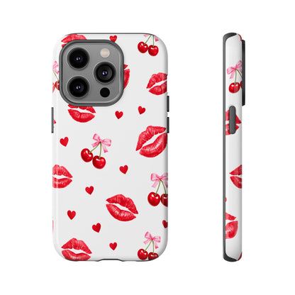 Red Lips & Cherry Phone Case – Y2K Retro Aesthetic Tough Cover