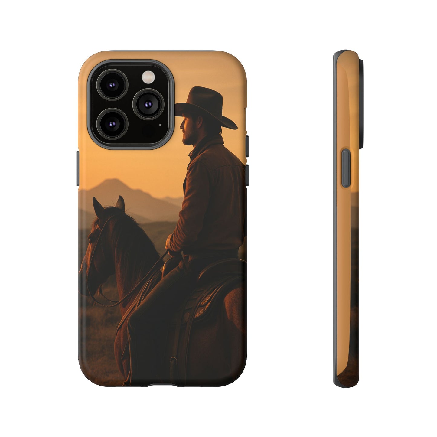 Western Cowboy Sunset Phone Case | Horse Rider Desert Aesthetic Tough Protective Case