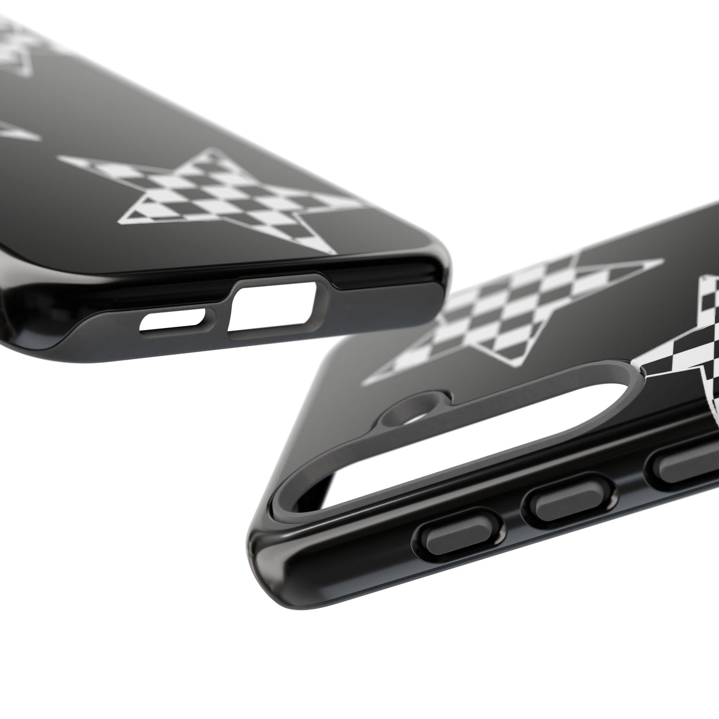 Checkered Star Tough Phone Case – Black Retro Graphic Protective Cover for Iphone, Samsung Galaxy and Pixel