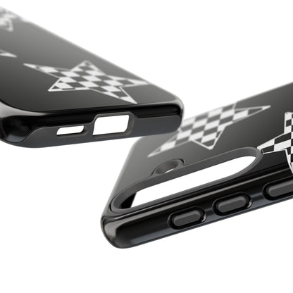 Checkered Star Tough Phone Case – Black Retro Graphic Protective Cover for Iphone, Samsung Galaxy and Pixel