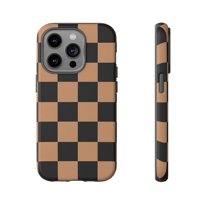 Brown Checkered Phone Case | Aesthetic Checkerboard iPhone & Samsung Tough Case