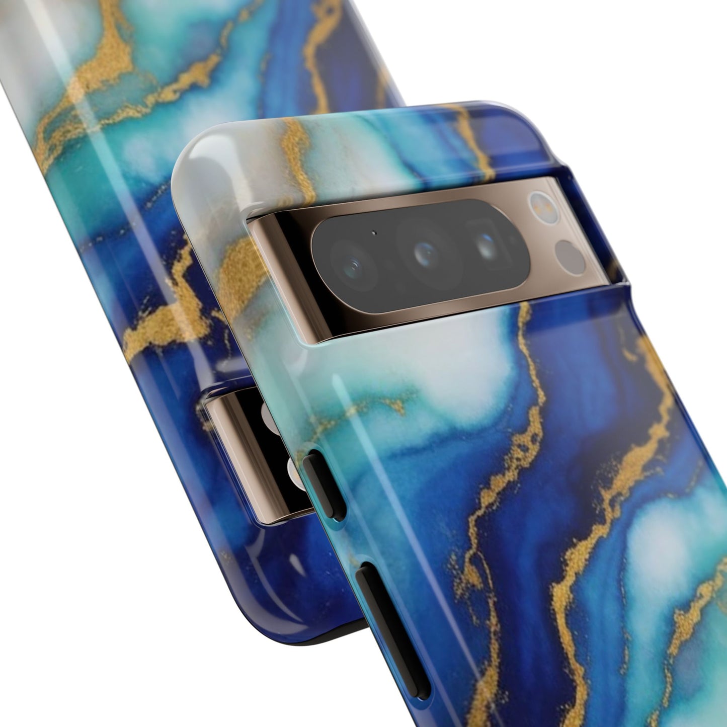Blue & Gold Marble Phone Case – Luxury Resin Art Tough Case (iPhone, Samsung, Pixel)