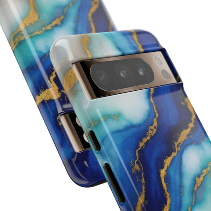 Blue & Gold Marble Phone Case – Luxury Resin Art Tough Case (iPhone, Samsung, Pixel)