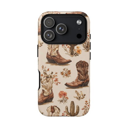 Cowboy Boots Western Phone Case Rustic Cowgirl Cactus Floral iPhone Samsung Pixel